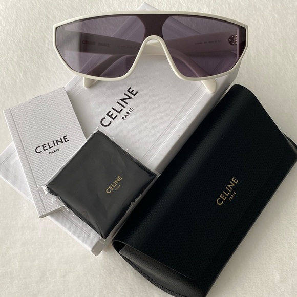 Celine Mask/Shield Wraparound Sunglasses (CL40195I, White/Smoke) - Picture 16 of 16